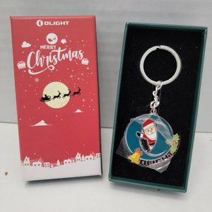 Olight Merry Christmas Santa Key Chain Holder Silver Tone Bell Holly Berry